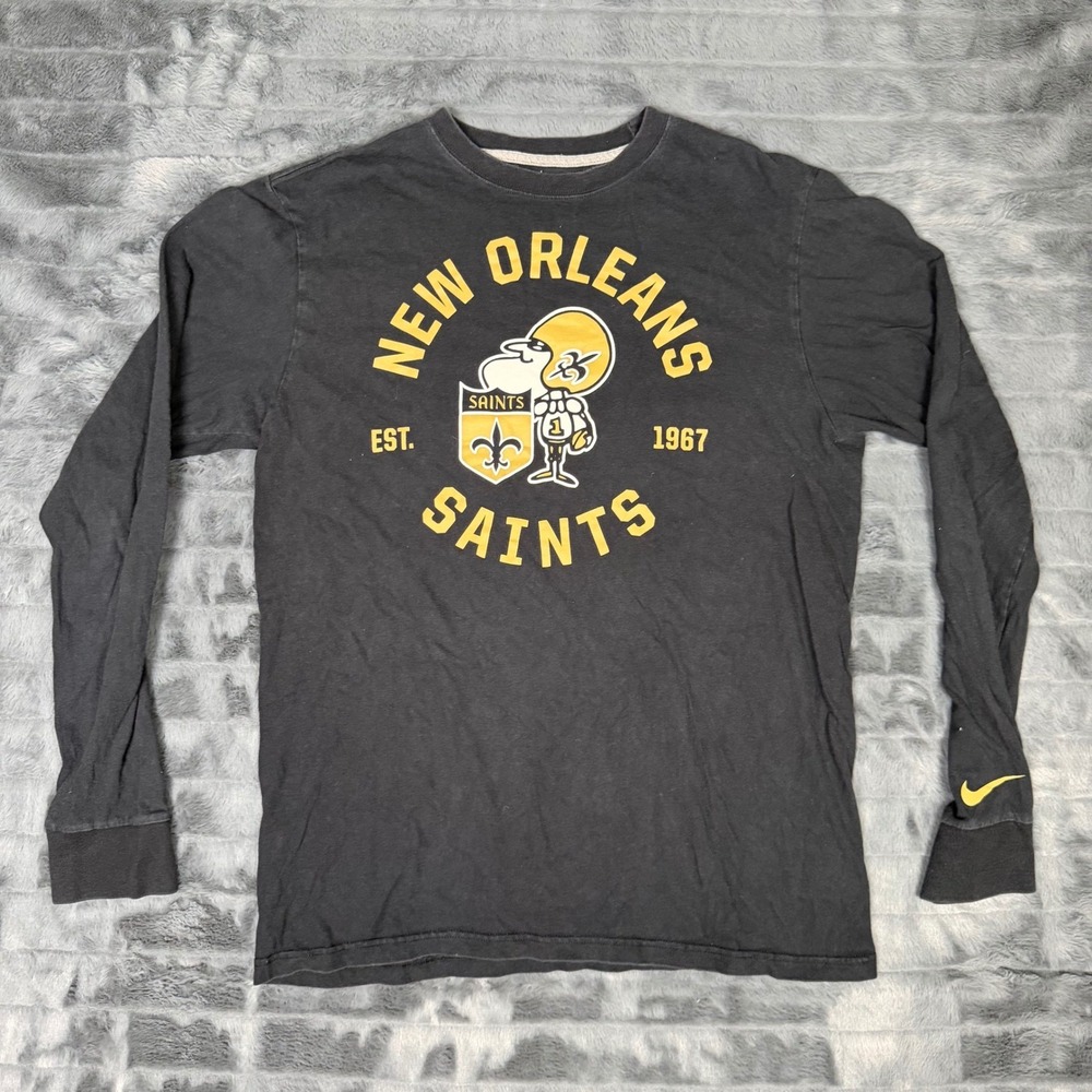 Nike NFL New Orleans Saints Long Sleeve Shirt Mens Medium Black Graphic Tee 6826